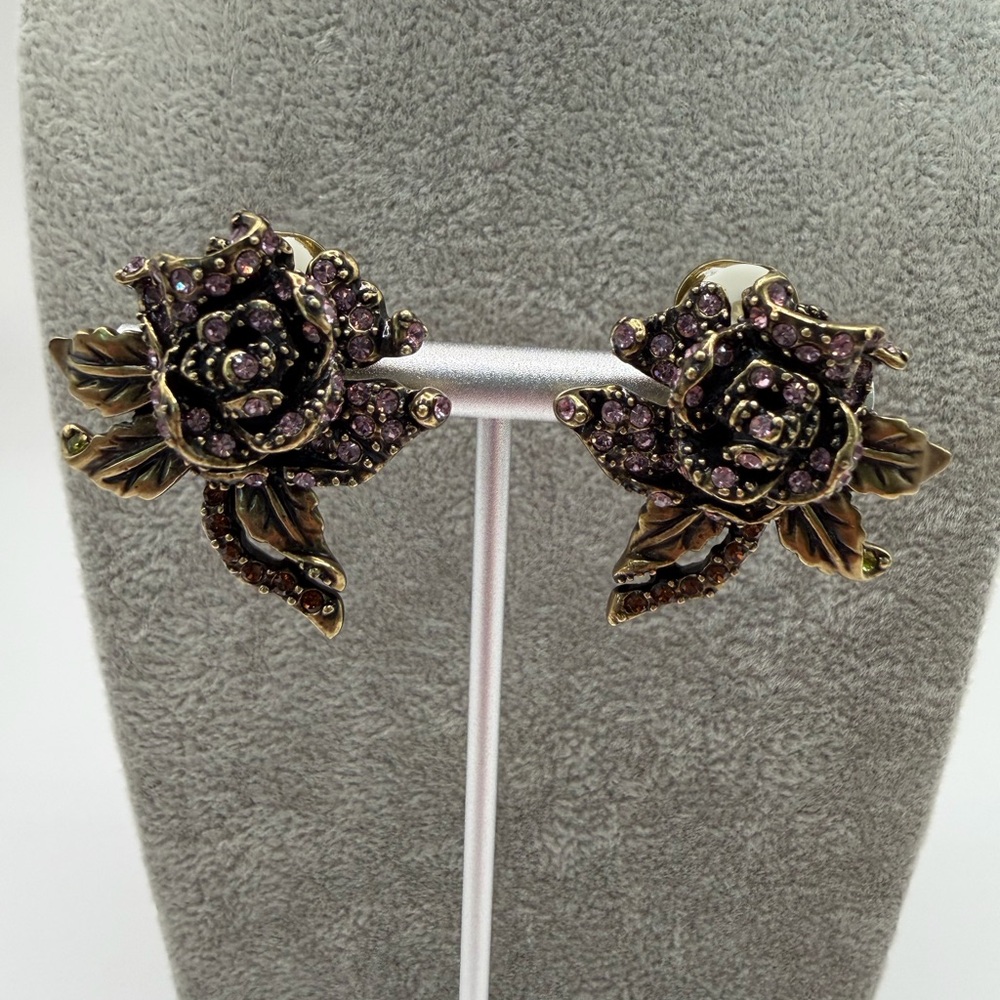 Heidi Daus Rose Swarovski Crystals Clip On Earrings